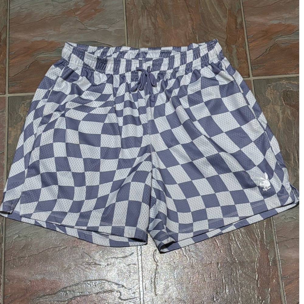 Playboy by PacSun Mens Purple Checkerboard Mesh Athletic Shorts Size L